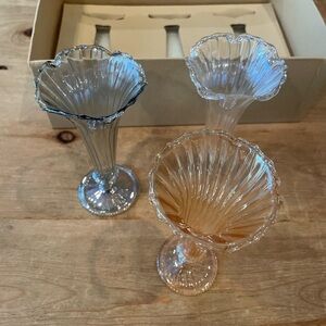 Cost Plus World Market 3 Parisian Bud Vases  beveled glass blue peach white